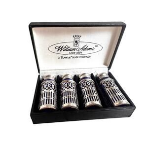 VIntage William Adams salt & pepper shaker set of 4 cobalt blue & silver plated
